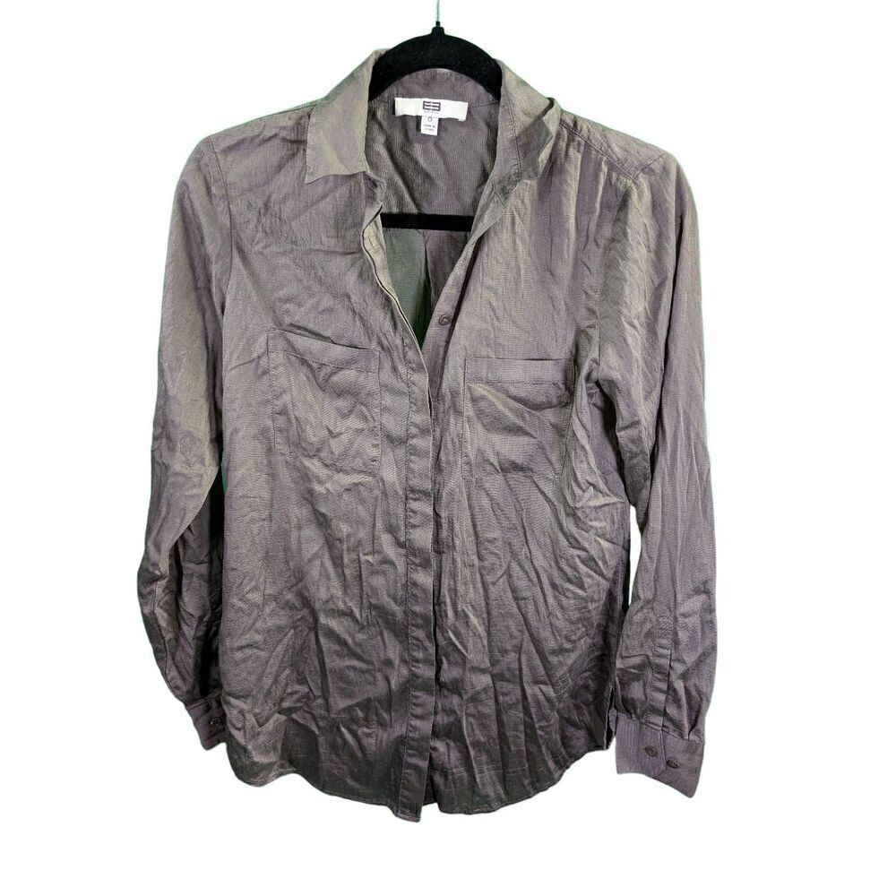 Etcetera Long Sleeve Button Up Gray Blouse Women's 0